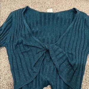 Teal Knitted Tie-Front Top